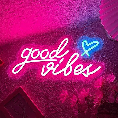 Pink Good Vibes Led Neon Light Sign - USB neon Lights for Wall, Bedroom, Dorm, Kids Room, Wedding Party bar Decoration Bedroom neon Signs for Wall Decoration Gift for Kids, Teens