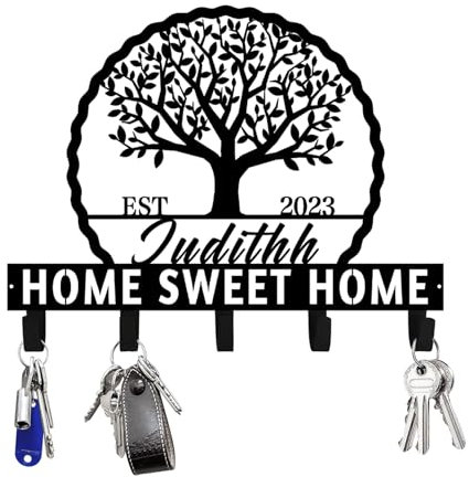 Porte-clés mural personnalisé pour mur - Arbre de vie - Porte-clés mural en métal personnalisé pour doo avant, cuisine, cadeau de mariage ou de pendaison de crémaillère