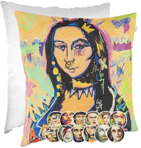 Kissenbezug Dekokissen Gobelin Kissen Sofakissen Kissenbezüge Kissenhülle Zierkissen Pop Art Motiv beidseitig Bedruckt Mona Lisa 40x40cm mit Füllung