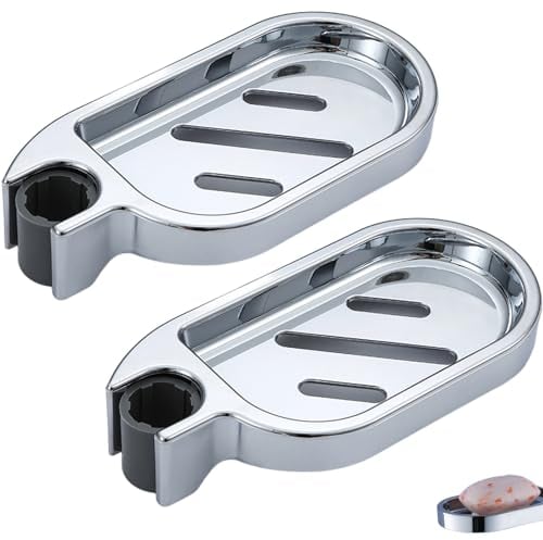 2 Pcs Shower Soap Dish, Clip On Adjustable for Shower Hollow Out Kitchen Sink Storage Rack Shower Rail Soap Dish Suitable Shower Rail Soap Holder for Kitchen Bathroom