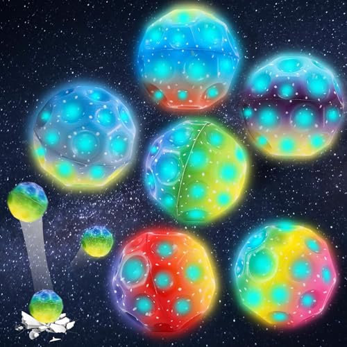 6 Stück Springbälle, Leuchtende Moon Ball, 7cm Gummi Springball für Kinder, High Bouncing Jumpball Spaceballs, Leicht zu Greifen, für Die Interaktion Zwischen Erwachsenen und Kindern im Freien