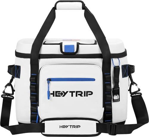HEYTRIP Bolsa térmica suave para 60 latas, enfriador de lados suaves, tapa dura y base, portátil, para playa, con correa para el hombro, enfriador de campamento a prueba de fugas (blanco)