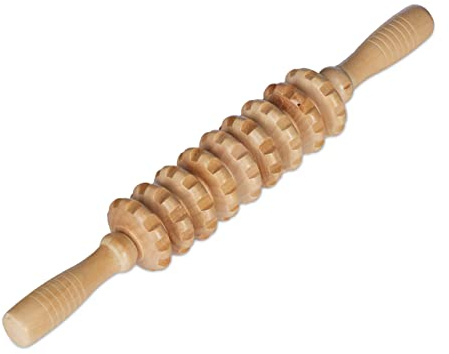 Relaxdays Massage Roller Holz, Massagestab mit 2 Griffen, manuelles Massagegerät für Rücken, Nacken, Arme & Beine, natur