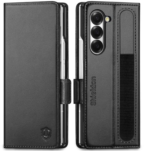 Shieldon Coque pour Galaxy Z Fold 6 5G, Étui Portefeuille Cuir Véritable avec Porte S-Pen, Fonction Stand [Blocage RFID] Magnétique Housse Antichoc Compatible avec Galaxy Z Fold6 (7.6 2024) - Noir