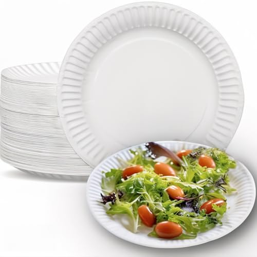 Clearly Disposable Plates, Pack of 500 Sturdy Paper Plates, Heavy Duty Paper Plates Bulk Pack for Party Food, Snacks, and More, White Bowls for Home and Business Use, 7/18cm Paper Dinner Plates