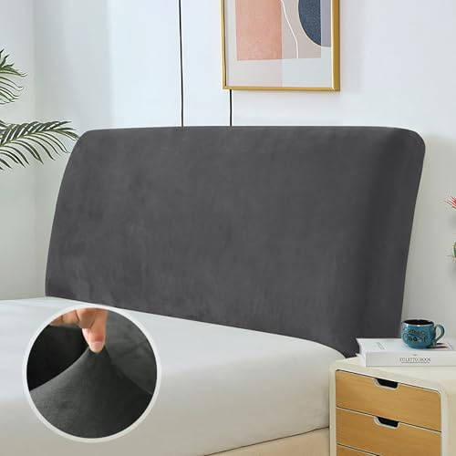 KAYBTNT Samt Bett Kopfteil Bezug, Staubdicht Bettkopfteil Bezug, Weicher Elastisch Velvet Stoff Bettkopfteil Husse, Kopfteil Abdeckung für Gepolsterte, Kopfteil, Boxspringbett (Grau, 120-140cm)