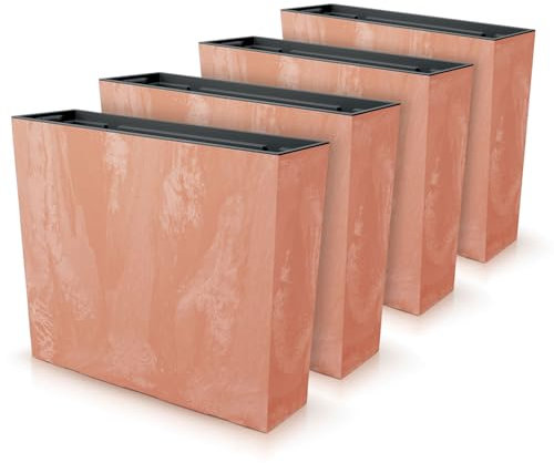 IMJ-Global Lot de 4 pots à fleurs rectangulaires Urbi Square en plastique Beton Effect 58 x 18 x 49,8 cm pour intérieur extérieur en terre cuite 44 litres design moderne