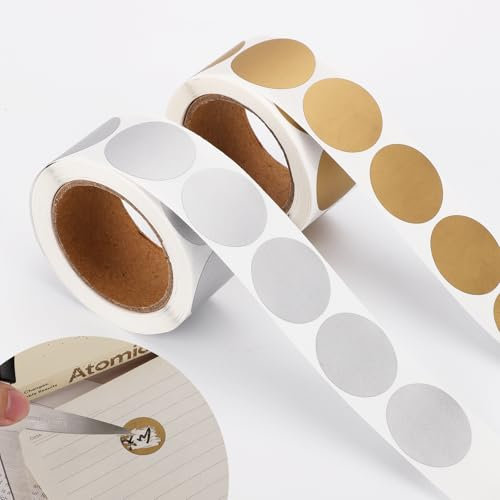 600pz 2,5cm Adesivi Gratta e Vinci, Oro e Argento Etichette Rotonde Gratta e Vinci Autoadesive Crea le Tue Carte Gratta e Vinci per Premi Biglietti della Lotteria Biglietti Lotteria