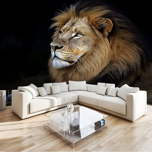 Non-Woven Photo Wallpaper Majestic Lion Close-Up Mural 78.74 x 55.12 Photo Mural, Non-Woven Premium Print Wall Mural Bedroom Wall Mural Decoration Wall Covering Design Yellow