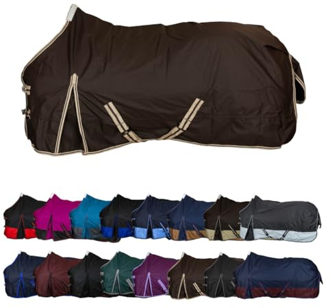 RL24 - Winterdecke Weidedecke Basicline 600D Dunkelbraun 145 cm (200g) | Pferdedecke mit Füllung – atmungsaktive, Wind- & wasserdichte Outdoordecke mit Innenfutter & Kreuzbegurtung