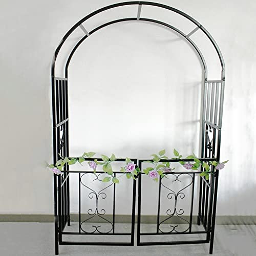 Black Heavy Duty Metal Garden Arch with Gate for Climbing Plants Support Large Garden Arbor Trellis Archway Pergola Rack