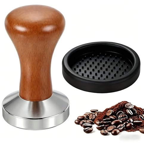 Quelcc 51mm Kaffee Tamper, Espresso Tamper für Kaffee mit Holzgriff | Kaffeestampfer aus Edelstahl,51mm Stempel Stampfer für Espressomaschine, Barista Set für zuhause und Büro