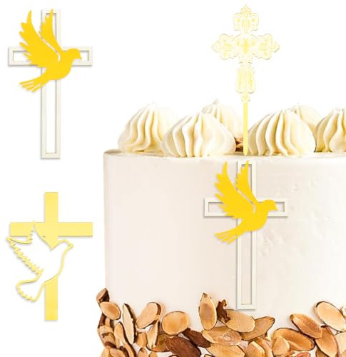 DazzJoy 3 Stück Holz Kreuz Tortendeko Taufe Junge,Acryl Cake Topper Taufe,Firmung Tortendeko Taufe Mädchen,Konfirmation Tortendeko Kreuz,Gold Kreuz Kommunion Tortendeko,Kuchen Deko Taufe,Babyparty