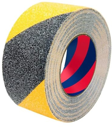 Duccinp Ruban adhésif antidérapant noir et jaune avec autocollant - 5 cm x 10 m - Pour marches d'escalier - Haute traction - Pour revêtement de sol intérieur et extérieur