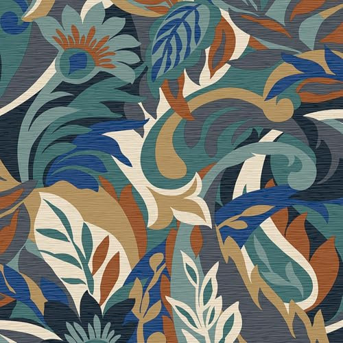 World of Wallpaper Casa Leaf Wallpaper - Modern Wallpaper for Living Room, Bedroom, Fireplace - Decorative Luxury Floral Wall Paper with Leaves & Flower Pattern (Blue & Teal Green)
