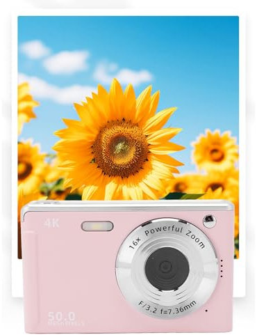 Digitalkamera, 50 MP FHD 4K Vlogging -Kamera mit 16x Zoom Anti -Shake, AF Autofokus -Porträtkamera mit Fülllicht, 2,8 -Zoll -Bildschirmkamera für Kinder Jungen Mädchen (Powdered)