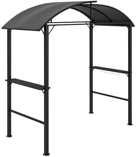 Outsunny Grillpavillon 233 x 110 x 235 cm Winddicht Gartenpavillon mit Doppeldach,Regalen, Gartenlauben mit UV-Schutz, BBQ Pavillon aus Stahl, Gartenzelt Grillzelt für Party BBQ, Dunkelgrau