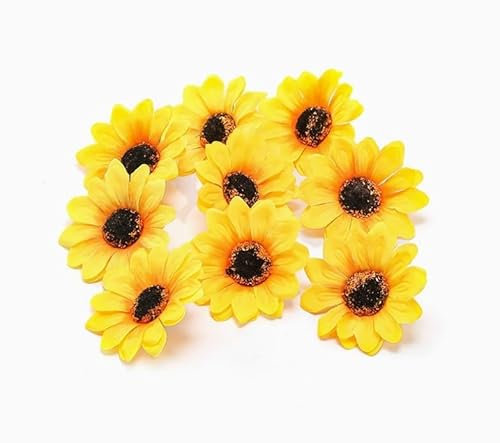 Annlpoy 18 Stück Deko-Blüten Kunstblumen Blüten-Köpfe Deko-Blütenköpfe Sonnenblumen Gelb künstliche künstlich, Ø 7 cm, Hochwertige Kunststoff Blumenköpfe für Kränze, Geschenkverpackungen und Mehr