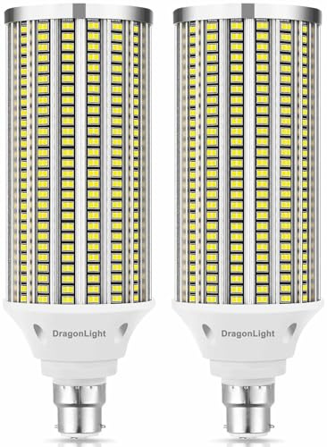 DragonLight Super Bright 120W B22 Bayonet Cap LED Corn Light Bulbs (800 Watt Equivalent) - 5000K Daylight 14,400 Lumens for Large Area Lighting, Pack of 2