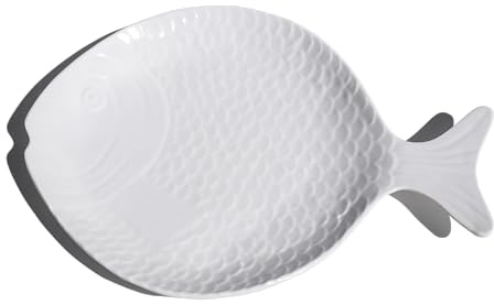Abode Homewares Coastal 15 x 11 Durable Melamine Fish Serving Platter, Shatter-Resistant and Dishwasher-Safe Indoor/Outdoor Serveware for Camping and Outdoor Dining - White