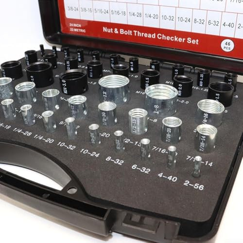 DAZZLEEX Drahtmesser Set, Aluminium Bolzen und Mutter Messwerkzeug Metrische Kaiserliche Schraube Pitchmeter für Werkstatt DIY Liebhaber (26 Stück - Rot/Blau)