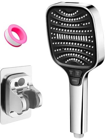 High Pressure Shower Head, Jemey Large Powerful Flow Rain Showerhead for Low Pressure Hard Water with Plumbers Tape, Saving Water Handle Shower Head with 8 Spray Modes for Cleaning Tubs and Walls