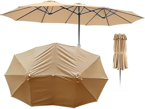 Generisch Doppel-Sonnenschirm Bezug Ersatz 460x270cm, Extra Großer Sonnenschirm-Stoffbezug, 12 Rippen Ersatztuch Für Garten, Terrasse & Poolschirm-Khaki