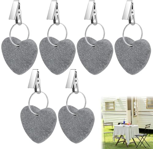 KARELLS 6 Stück Tischdeckenbeschwerer, Herzförmige Stein Tischdeckenklammern, Tischdeckenbeschwerer Mit Clips, Für Familie Party Camping Hochzeit Garten Picknick