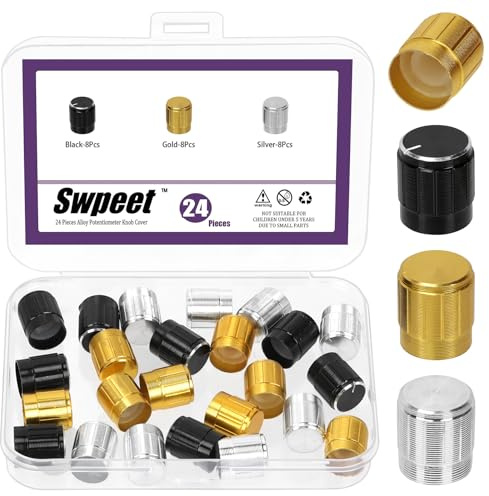 Swpeet 24pcs 3 Farben 15x17mm Aluminiumlegierung Potentiometer Volumen Control Rotary Knob Sortiment Kit, 6mm Welle Metall Potentiometers Steuerknöpfe Knurlte Welle Einfügen Potentiometer Drehknopf