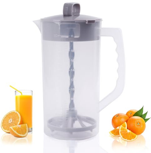 WELKOR 2 Quart/64oz Mixing Pitcher with Adjustable Plunger & Lid - BPA-Free, Leakproof Drink Container for Juice, Formula, Tea - Wide Mouth, Easy Clean, Vortex Mixing Technolog