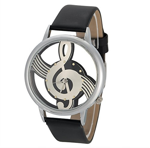 Haofy Runde Hohlwaffen -Uhr -Musik Noten Design für Paare, 2Colors Quarzanalogie Armbanduhr für Unisex (Black)