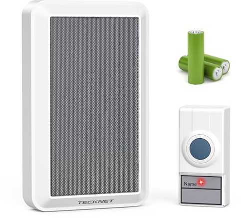 TECKNET Wireless Doorbell, 130dB Loud Wireless Battery Doorbell, White | IP65 Waterproof Door Bells Wireless Cordless, 400M/1312ft Long Range, 38 Melodies, Ideal for Hard of Hearing or Elderly