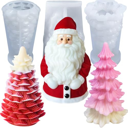 Silikonformen Kerzenform 3 Stück Weihnachten Kerzen Formen zum Gießen Silikonform Kerzenform mit Tannenbaum Weihnachtsmann für Kerzen Selber Machen Weihnachtsdeko