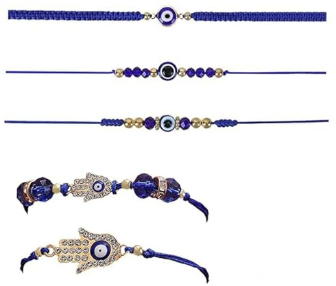 dinghaole 5 Pièces Porte-Bonheur Bracelet Extensible, Bracelet Oeil du Diable Mauvais œil Bracelets Protection Evil Eye Bracelet à breloques Dames Bleu Oeil Bijoux Cadeaux pour Femmes Filles
