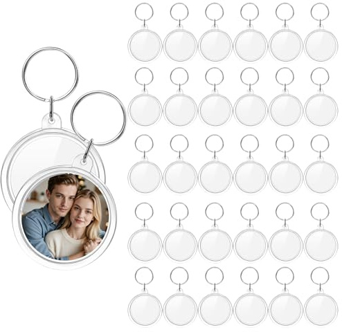 HO-SFSM 30 Schlüsselanhänger für Fotoanhänger, Acryl Foto mit Schlüsselring, Rund Personalisierbar Schlüsselanhänger zum Basteln Geschenk Familie Freunde
