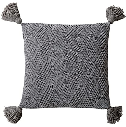 BUBEFSKD Nordic Solid Color Throw Pillow For Case With Tassels Chenille Cable Knitted Striped Pattern Square Cushion Cover Tassels Chenille Knit Pillowcase