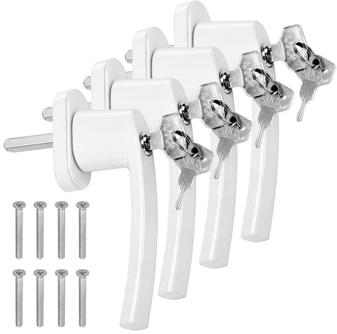 Lot de 4 poignées de fenêtre verrouillables, Poignee de Fenetre avec Serrure, Poignées de Fenêtre Verrouillables en Aluminium, Poignée avec Vis de Fixation Idéale pour Fenêtres, Balcons et Terrasses