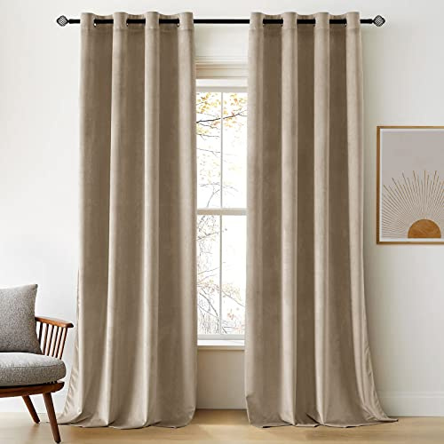 Woaboy Samtvorhänge Verdunkelungsvorhang Gardinen mit Ösen 140x300 cm Beige | Vorhänge Samt Blickdicht für Wohnzimmer Blackout Curtains Thermovorhang Schalldämmend Schlafzimmer 2er Set