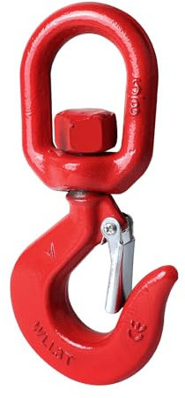 EXLECO Gancio per carico con occhiello girevole, gancio per gru 3T, gancio girevole per scopi di sollevamento, gancio di sollevamento con blocco, rosso laccato, gancio per sollevamento e catena