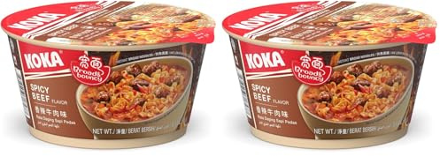 Koka Spicy Broad Noodles Spicy Beef flavour 95g bowl (Pack of 2)
