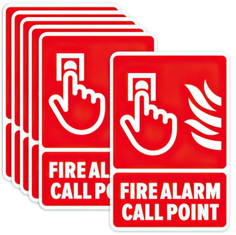 5 Pcs Fire Alarm Call Point Safety Sign, Self-Adhesive Fire Alarm Stickers 150 mm x 100 mm for Indoor Outdoor, Red