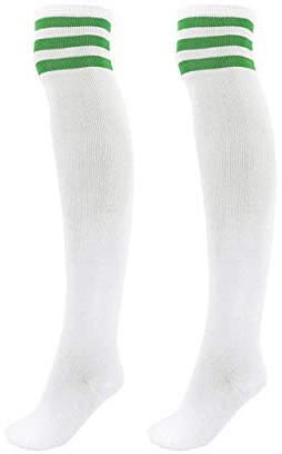 CHIC DIARY Damen Mädchen Kinder Strümpfe Overknee Kniestrümpfe gestreifte Sportsocken College Socks Baumwollstrümpfe, Grün Streifen auf weiß, Einheitsgröße