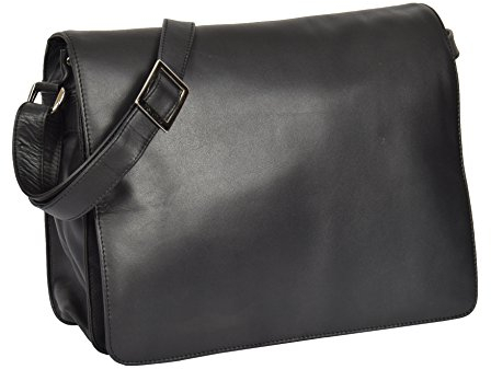 House of Leather Damen Echtleder Umhängetasche Organisator Kreuzkörper Klappe über Tasche Maui Schwarz