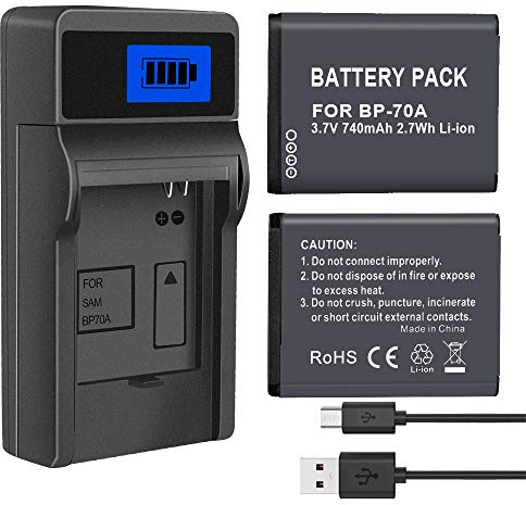 CITYORK EA-BP70A [2er Pack] Akku und Ladegerät kompatibel mit Samsung BP-70A ES73 ES74 PL80 PL100 Kamera