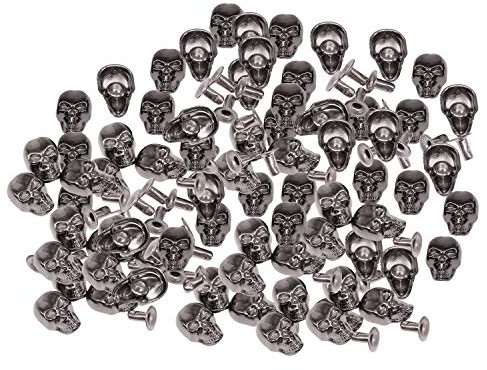 Trimming Shop Lot de 100 Clous de tête de Mort en métal avec Rivets à épingle pour Le Cuir, la décoration de vêtements, Les projets de Bricolage, Les Accessoires Punk et Goth, Gris, 8mm x 13mm…