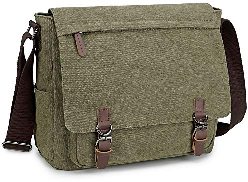 Imyth Bolsa de mensajero para hombre, estilo retro, de lona, informal, para ordenador portátil, 13,3 y 15,6 pulgadas, verde militar, 13.3 inch