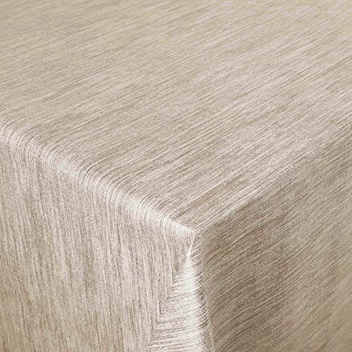 Wachstuchtischdecke Leinen Prägung Beige Sand Quadratisch 130 x 130 cm | abwaschbare Tischdecke, Gartentischdecke, wasserabweisend, gefaltet
