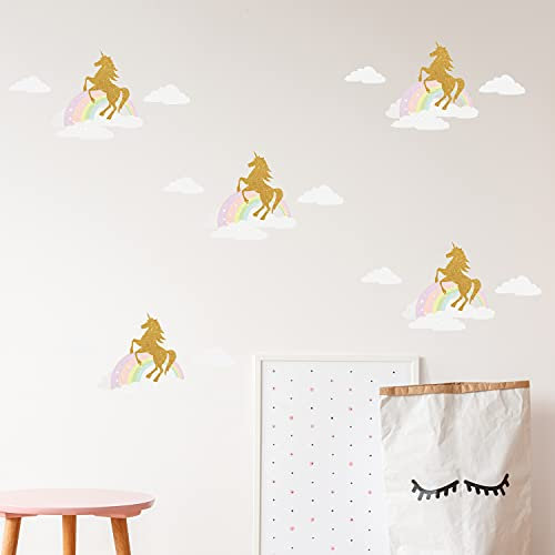 funlife bunt Regenbogen Wandaufkleber mit Einhorn, selbstklebend Wandsticker kleiner Regenbogen Wandtattoo für Kinder, Mädchen, Kinderzimmer, Babyzimmer, wasserdicht Wandbild 12 Bögen