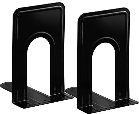 Jazooli Metal Book Ends | Perfect as Bookends for Shelves, Book Shelves, Desk Shelf and More | Office Accessories & Home Decor Book Shelf & Desk Organiser | Pack of 2 (Black)