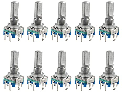 Jopto 10 Stück 360 Grad Rotary Encoder Modul EC11 Digital Potentiometer Drehgeber Drehwinkelgeber 5 Pin mit Schalter für Automobilelektronik Multimedia Audio 20mm